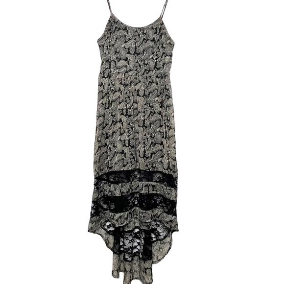BAND OF GYPSIES Paisley Midi Dress High-Low Sleeveless Lace-Trim Black Cream XS - Picture 2 of 9